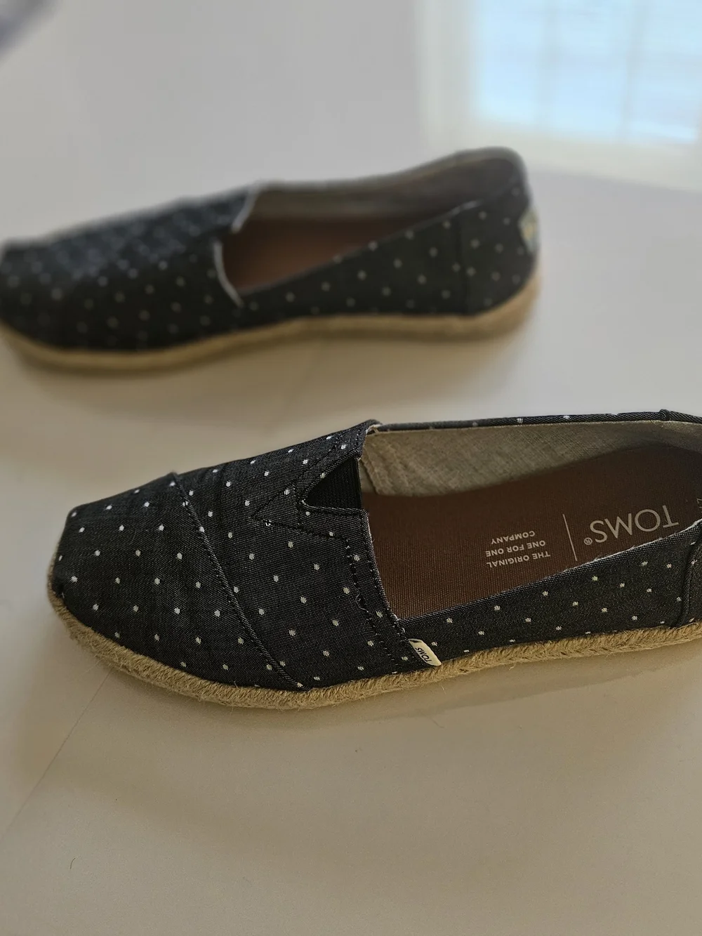 TOMS Black Canvas Polka Dot Slip-On Espadrilles